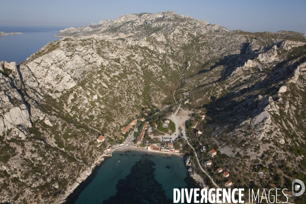 Vue aérienne du Parc National des Calanques, entre Marseille, Cassis et La Ciotat