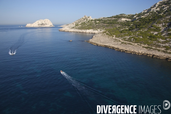 Vue aérienne du Parc National des Calanques, entre Marseille, Cassis et La Ciotat