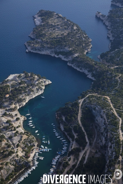 Vue aérienne du Parc National des Calanques, entre Marseille, Cassis et La Ciotat