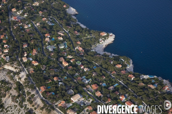 Vue aérienne du Parc National des Calanques, entre Marseille, Cassis et La Ciotat