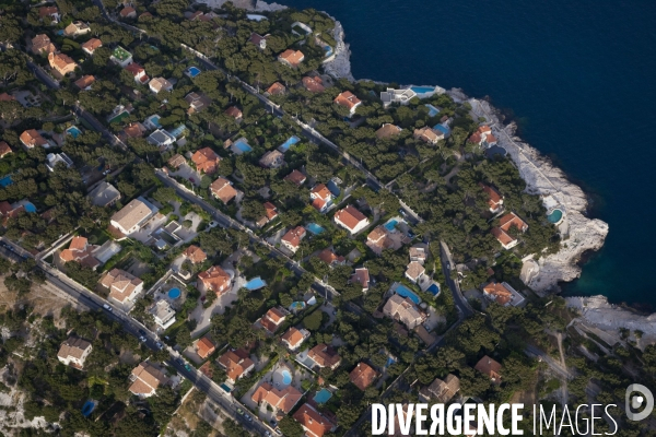 Vue aérienne du Parc National des Calanques, entre Marseille, Cassis et La Ciotat