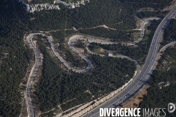 Vue aérienne du Parc National des Calanques, entre Marseille, Cassis et La Ciotat