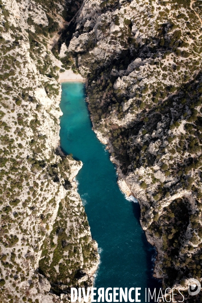 Vue aérienne du Parc National des Calanques, entre Marseille, Cassis et La Ciotat
