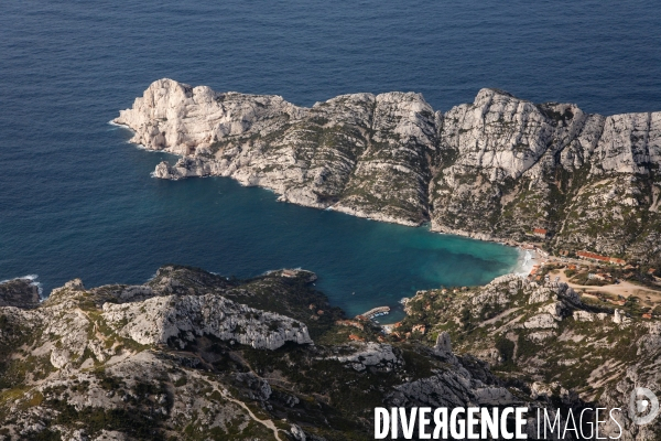 Vue aérienne du Parc National des Calanques, entre Marseille, Cassis et La Ciotat