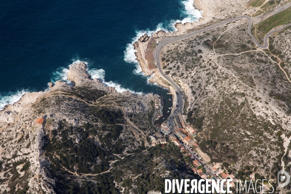 Vue aérienne du Parc National des Calanques, entre Marseille, Cassis et La Ciotat