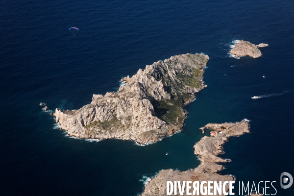 Vue aérienne du Parc National des Calanques, entre Marseille, Cassis et La Ciotat