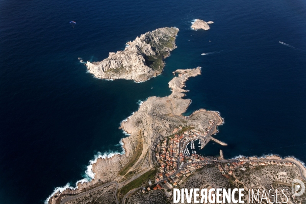 Vue aérienne du Parc National des Calanques, entre Marseille, Cassis et La Ciotat