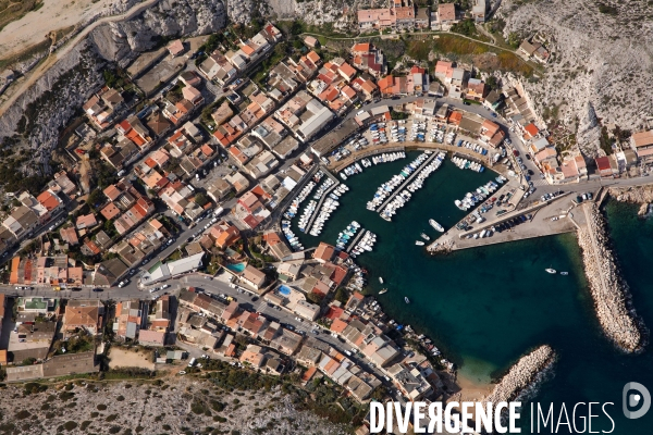Vue aérienne du Parc National des Calanques, entre Marseille, Cassis et La Ciotat