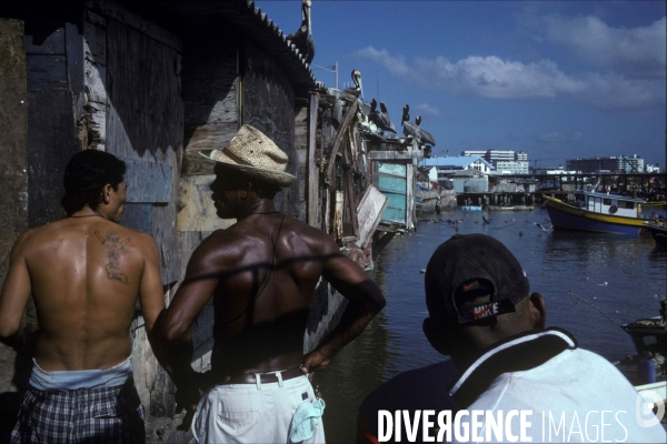 Pecheurs sur le port de la vielle ville Casco Viejo.Panama