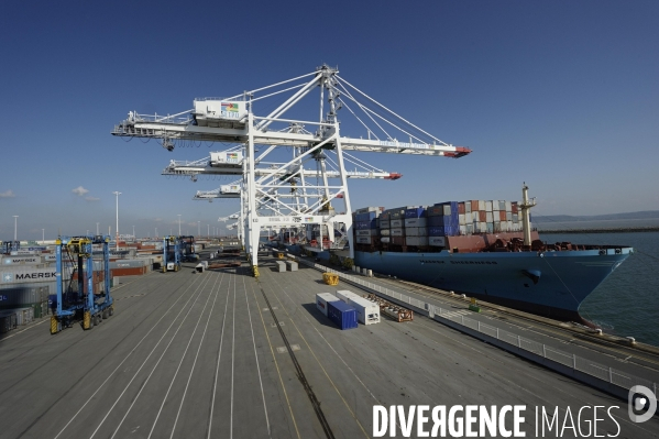 Déchargement de porte-conteneurs par les dockers du Havre