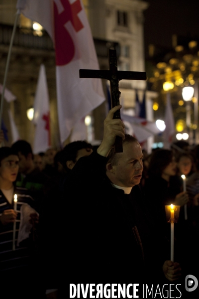 Manifestation de fondamentalistes catholiques contre  la christianophobie 