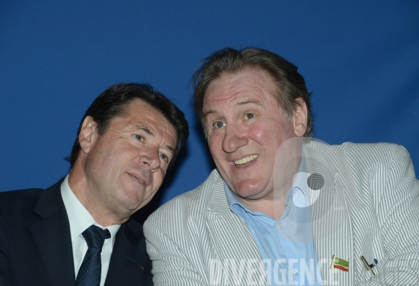 Conférence de presse pour le premier festival du cinéma russe à Nice : Gérard Depardieu, Christian Estrosi
