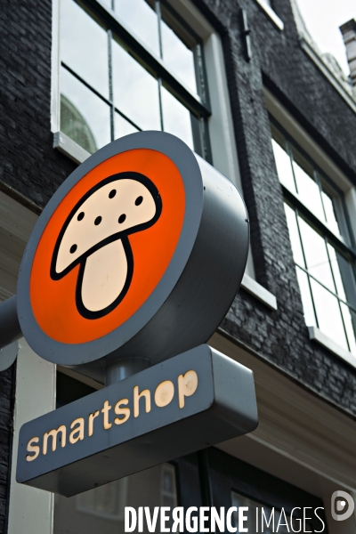 Amsterdam.Boutique, de la chaîne Smartshop,qui vend  de champignons hallucinogènes et autres plantes.