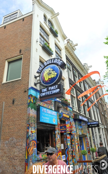 Amsterdam.Le Bulldog, le  premier Coffee shop de la ville ouvert le 17 decembre 1975