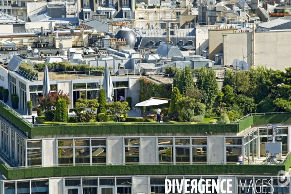 Economie - illustration.Terrasse sur un immeuble des Champs elysées.