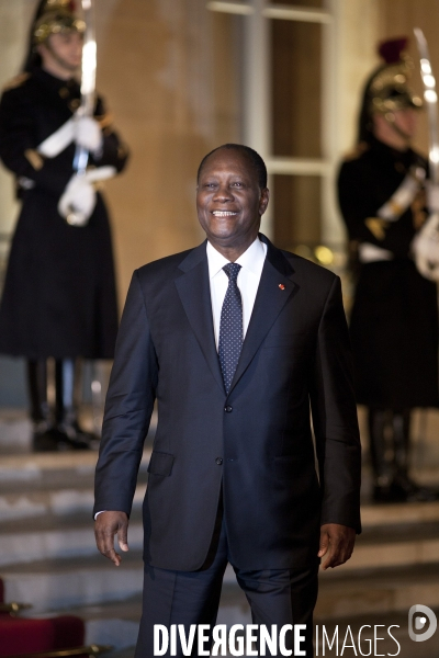 Nicolas sarkozy recoit alassane ouatarra, le president ivoirien au palais de l elysee