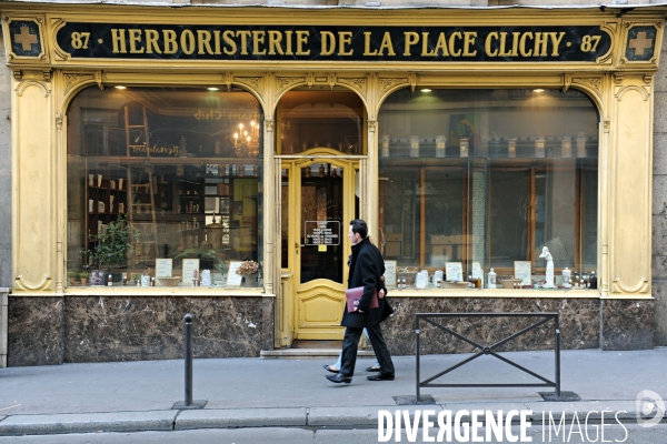 Commerce illustration.L herboristerie de la place de Clichy.