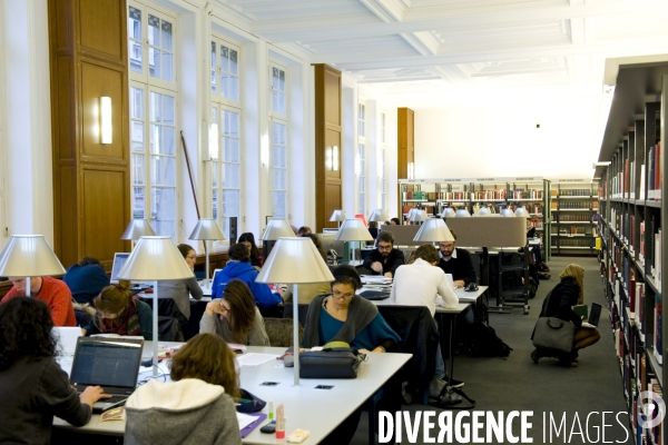 Des etudiants dans la salle Ernest Labrousse de la bibliotheque de la Sorbonne