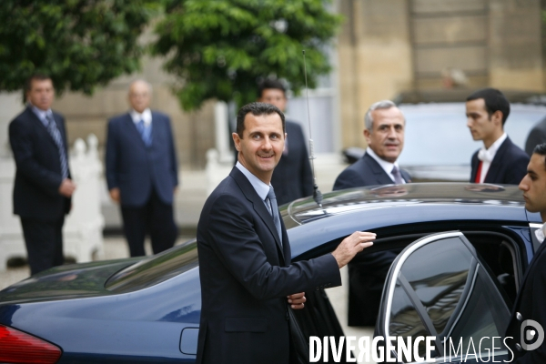 Le président syrien Bachar El Assad et son homologue libanais Michel Sleimane reçus au Palais de l Elysée par Nicolas sarkozy et l émir du Qatar Cheikh Hamad Bin Khalifa Al Thani en marge de la réunion pour la création de l Union pour la Méditerran