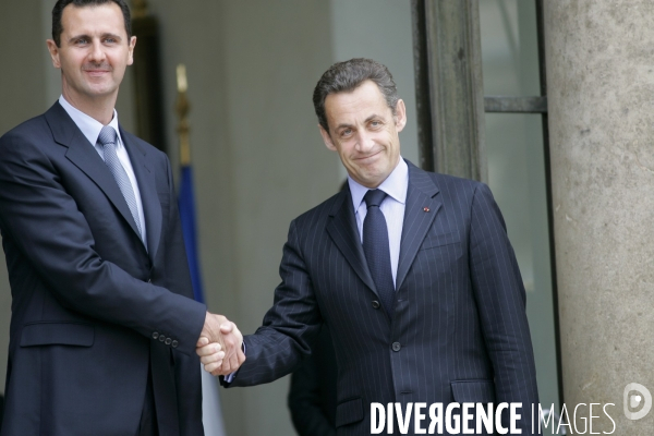 Le président syrien Bachar El Assad et son homologue libanais Michel Sleimane reçus au Palais de l Elysée par Nicolas sarkozy et l émir du Qatar Cheikh Hamad Bin Khalifa Al Thani en marge de la réunion pour la création de l Union pour la Méditerran