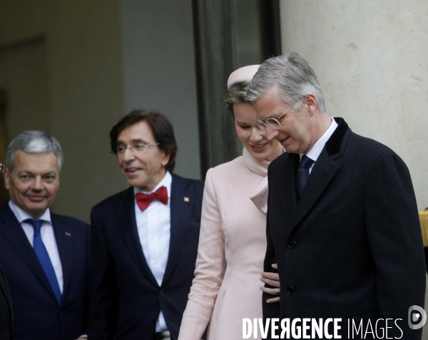François HOLLANDE reçoit au Palais de l Elysée le Roi et la Reine des Belges
