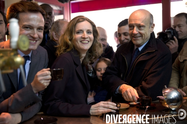 Nathalie Kosciusko-Morizet (NKM) en campagne dans le 18ème arrondissement de la capitale, soutenue par Alain Juppé et Pierre-Yves Bournazel