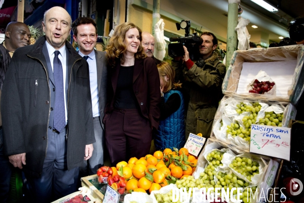 Nathalie Kosciusko-Morizet (NKM) en campagne dans le 18ème arrondissement de la capitale, soutenue par Alain Juppé et Pierre-Yves Bournazel