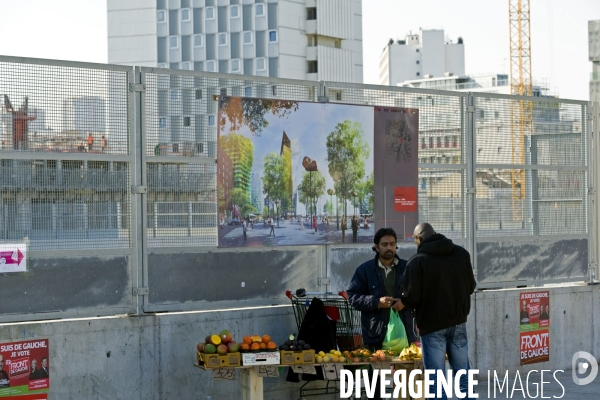 Illustration Mars 2014.Un vendeur de fruits à la sauvette avenue de France