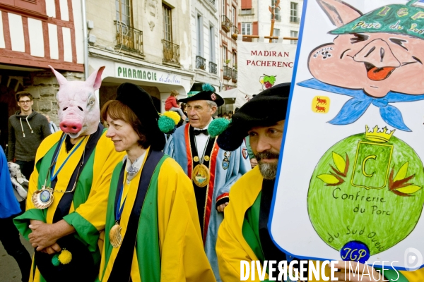 Illustration Avril 2014..La foire au Jambon de Bayonne.Défilé de la confrerie du porc du Sud Ouest