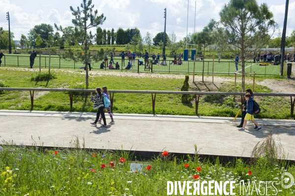 Illustration Mai 2014.Les pelouses de l hippodrome d Auteuil. Espace vert de douze hectares dans l enceinte de l hippodrome accessible à tous offre  une promenade reliant la porte d Auteuil a la porte de Passy et le bois de Boulogne, cinq terrains de spo