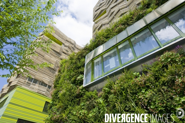 Illustration Mai 2014.La facade vegétalisee de la residence etudiante dans la zac Clichy Batignolles.La nature dans la ville