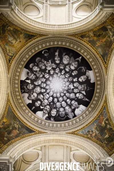 Inauguration de l installation   Inside Out   de l artiste JR sur le dôme et dans la nef du Panthéon, fruit d une commande du Centre des Monuments Nationaux