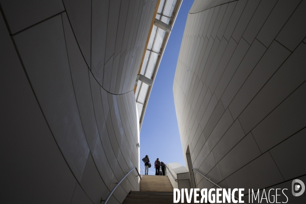 Ouverture au public du batiment de la fondation Louis Vuitton dans le bois de Boulogne à Paris.