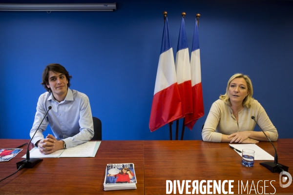 Conférence de presse de Marine Le Pen pour présenter le nouveau président du FNJ, Gaëtan DUSSAUSAYE.