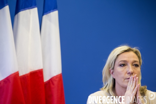 Conférence de presse de Marine Le Pen pour présenter le nouveau président du FNJ, Gaëtan DUSSAUSAYE.