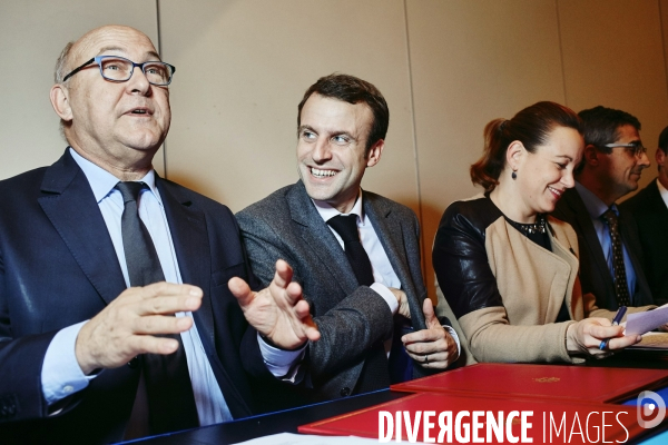 Michel SAPIN, Emmanuel MACRON et Axelle LEMAIRE
