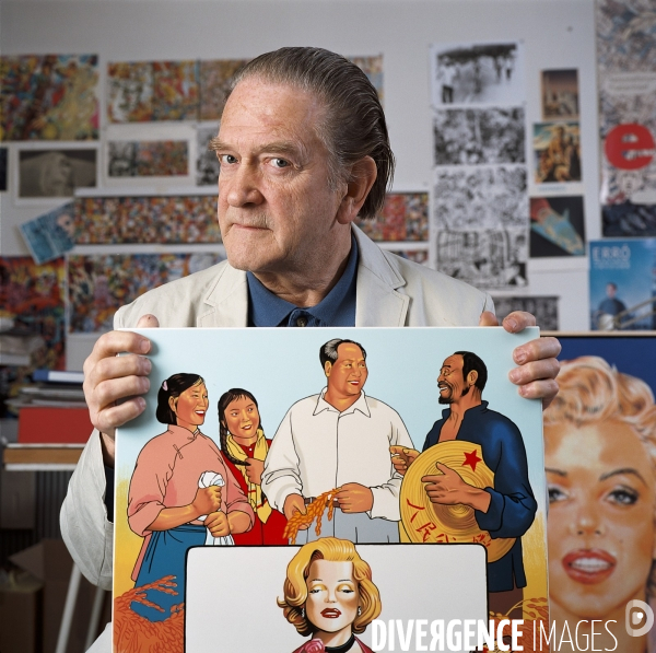 Le peintre Erro dans son atelier de Paris