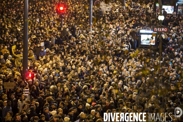 Manifestation de soutien à la liberté d expression après l attentat contre le journal Charlie Hebdo et la mort de 12 personnes dont quatre des principaux dessinateurs caricaturistes.