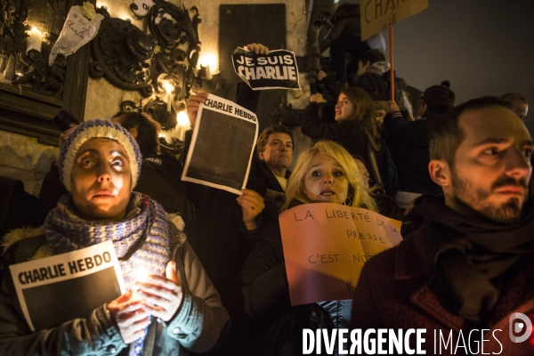 Manifestation de soutien à la liberté d expression après l attentat contre le journal Charlie Hebdo et la mort de 12 personnes dont quatre des principaux dessinateurs caricaturistes.