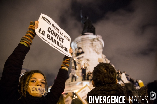 Manifestation de soutien à la liberté d expression après l attentat contre le journal Charlie Hebdo et la mort de 12 personnes dont quatre des principaux dessinateurs caricaturistes.