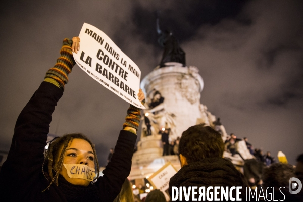 Manifestation de soutien à la liberté d expression après l attentat contre le journal Charlie Hebdo et la mort de 12 personnes dont quatre des principaux dessinateurs caricaturistes.