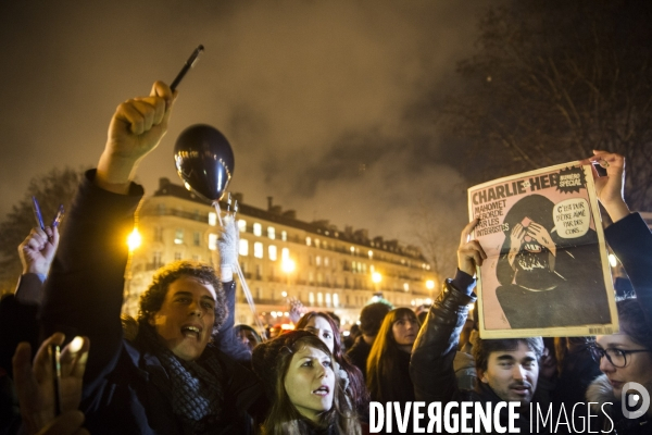 Manifestation de soutien à la liberté d expression après l attentat contre le journal Charlie Hebdo et la mort de 12 personnes dont quatre des principaux dessinateurs caricaturistes.