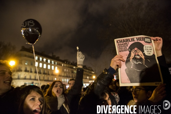 Manifestation de soutien à la liberté d expression après l attentat contre le journal Charlie Hebdo et la mort de 12 personnes dont quatre des principaux dessinateurs caricaturistes.