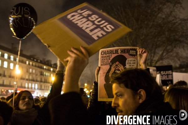 Manifestation de soutien à la liberté d expression après l attentat contre le journal Charlie Hebdo et la mort de 12 personnes dont quatre des principaux dessinateurs caricaturistes.