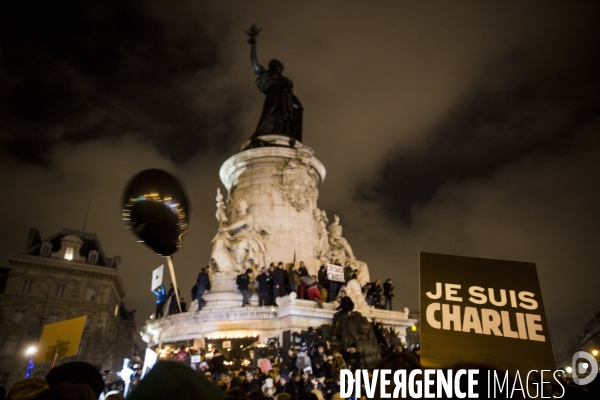 Manifestation de soutien à la liberté d expression après l attentat contre le journal Charlie Hebdo et la mort de 12 personnes dont quatre des principaux dessinateurs caricaturistes.