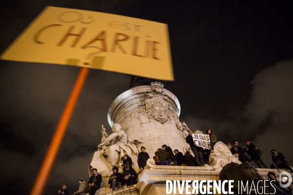 Manifestation de soutien à la liberté d expression après l attentat contre le journal Charlie Hebdo et la mort de 12 personnes dont quatre des principaux dessinateurs caricaturistes.