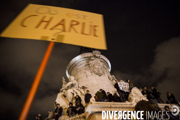 Manifestation de soutien à la liberté d expression après l attentat contre le journal Charlie Hebdo et la mort de 12 personnes dont quatre des principaux dessinateurs caricaturistes.