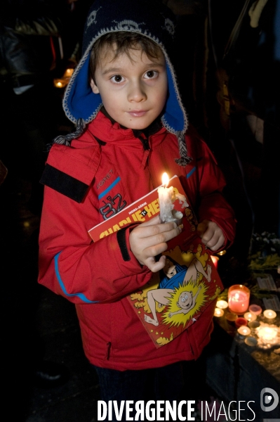 CHARLIE HEBDO : rmobilisation de la population française pour la démocration et la liberté d expression depuis lles attentats terroristes, janvier 2015. French mobilisation since the terrorist attacks in Paris