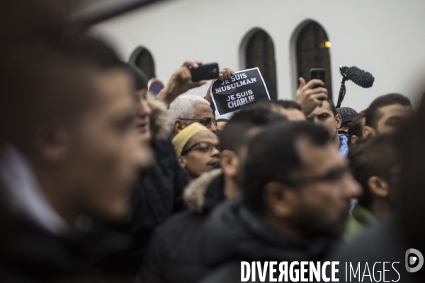 Affaire charlie hebdo. rassemblement sur la place de la republique, en hommage aux victimes de la tuerie dans les locaux de charlie hebdo.