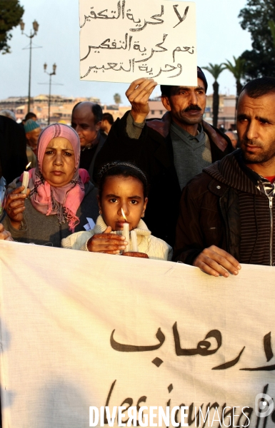 Rassemblement contre le terrorisme et la liberté d expression place Jamal F na, Marrakech.